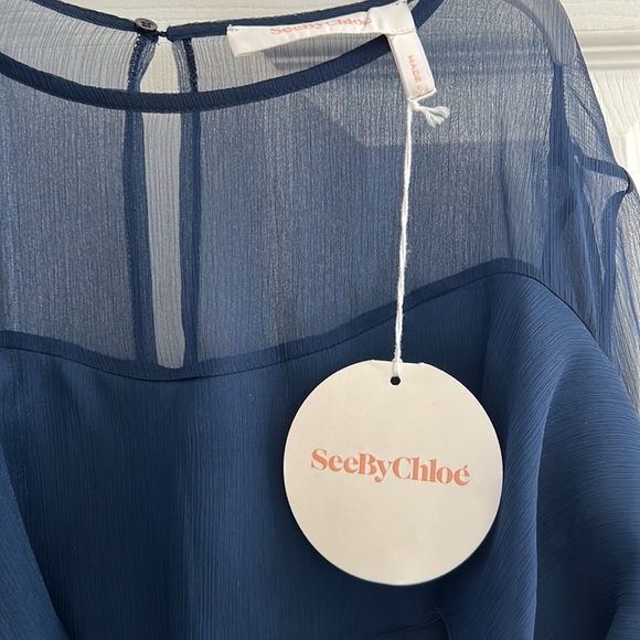 New SeeByChloe Blue Night Georgette Blouse - Picture 2 of 11
